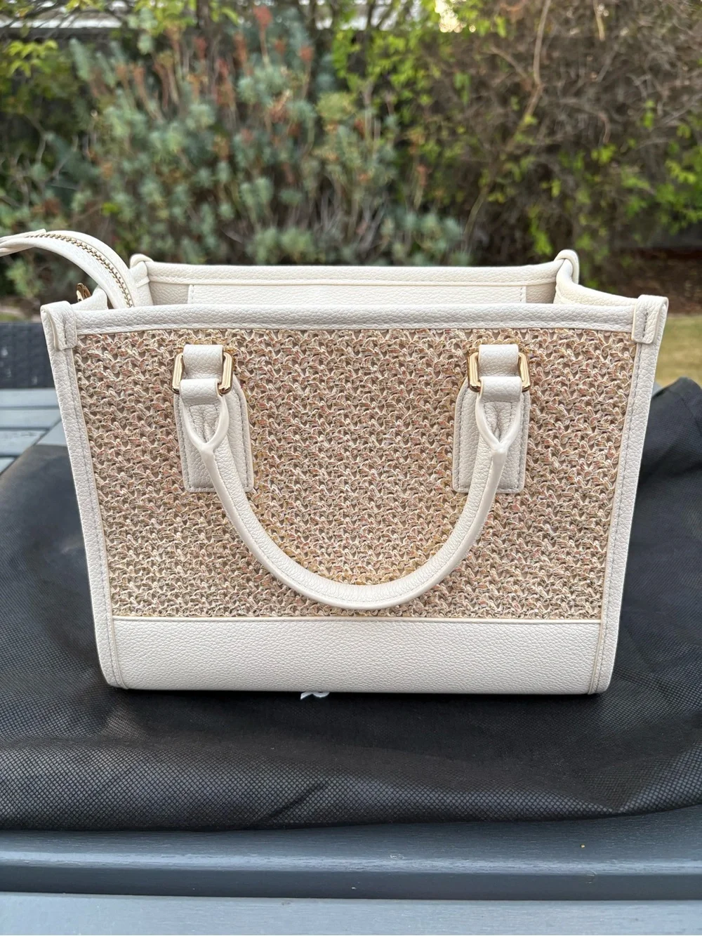Kurt Geiger Cream and Gold Raffia Satchel